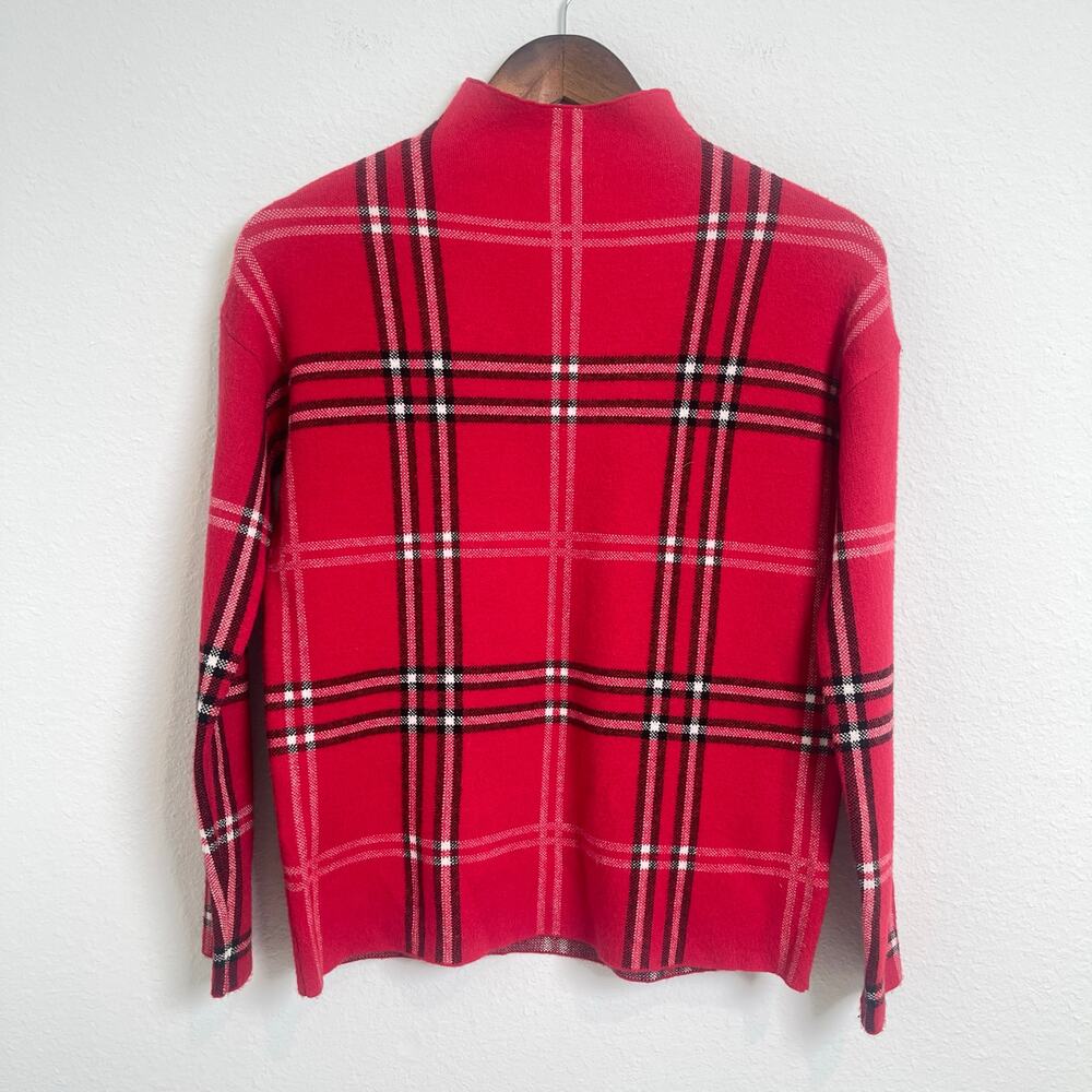 Nicole Miller New York Red Plaid Mock Neck Sweater Women’s XS Rayon Blend